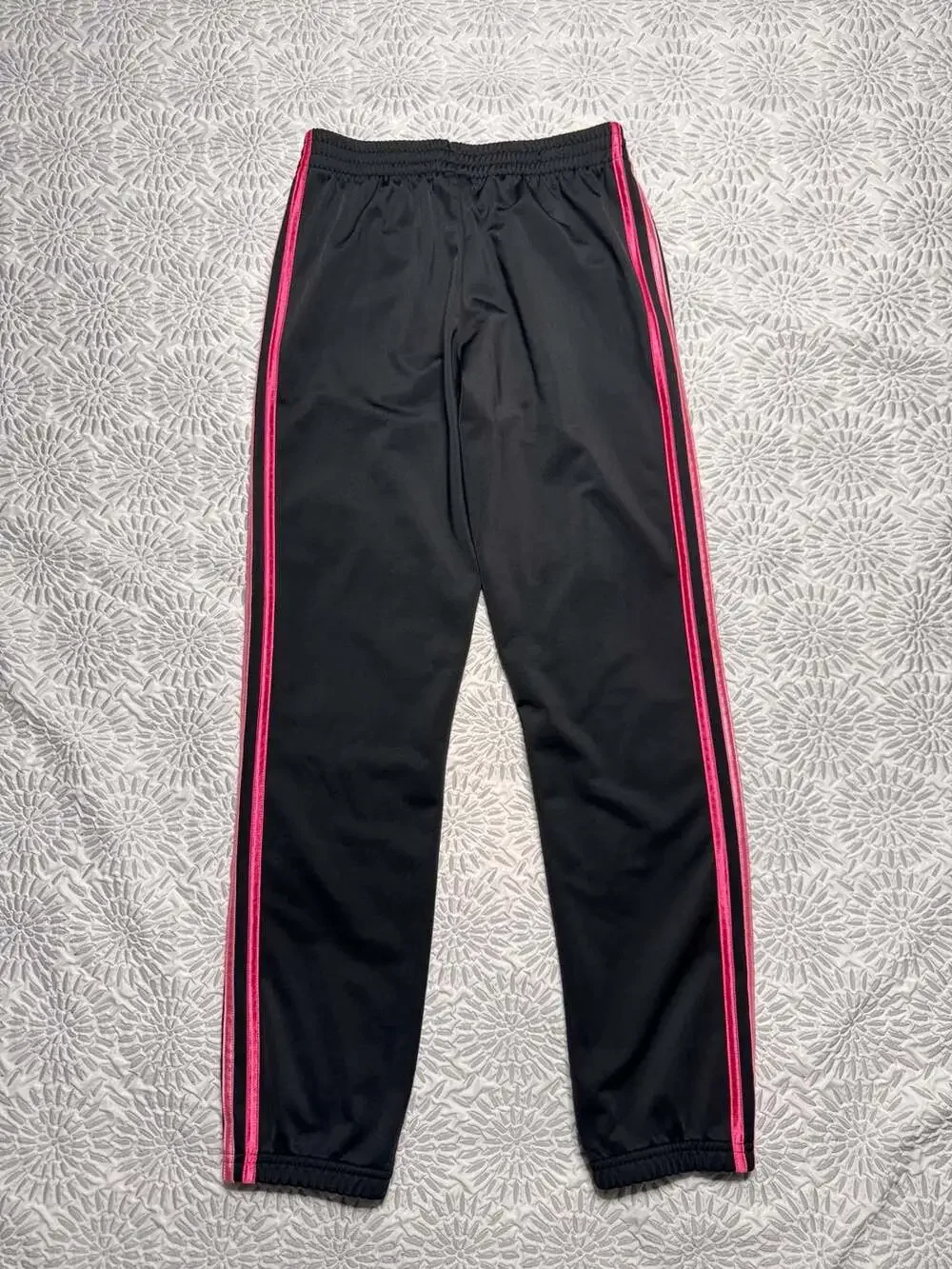 Adidas Girls XL Regular Fit Track Pants Black with Pink Stripes